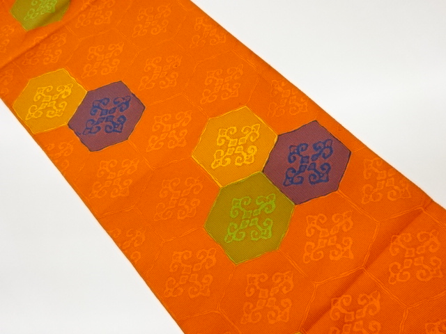 JAPANESE KIMONO / VINTAGE NAGOYA OBI / WOVEN ABSTRACT RHOMBUS & KIKKO PATTERN